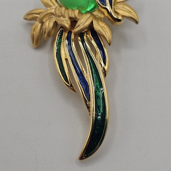 Vintage Cockatoo Parrot Pin Signed Daria, Gold and Green, Jelly Belly, Large Bir - Picture 3 of 5